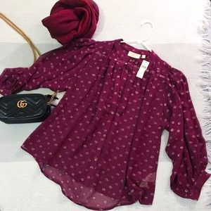 New Anthropologie wine and gold blouse M